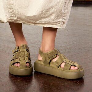 Lofina Millit Fisherman sandal, Olive green suede, size EU 38